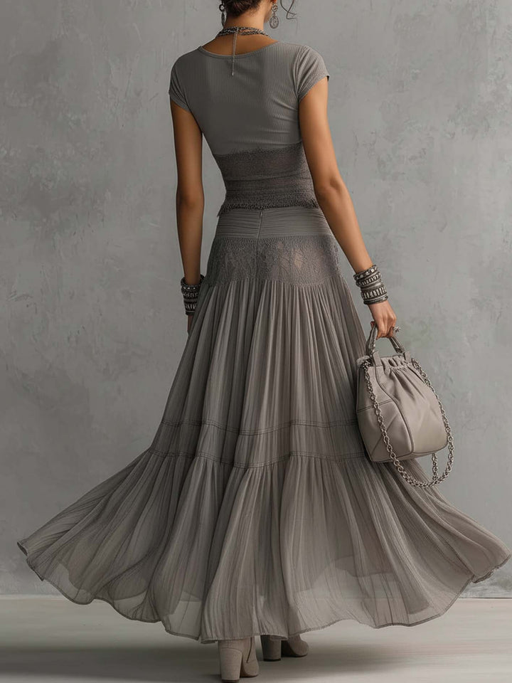 Nika | Lace Set with Pleated Maxi Skirt