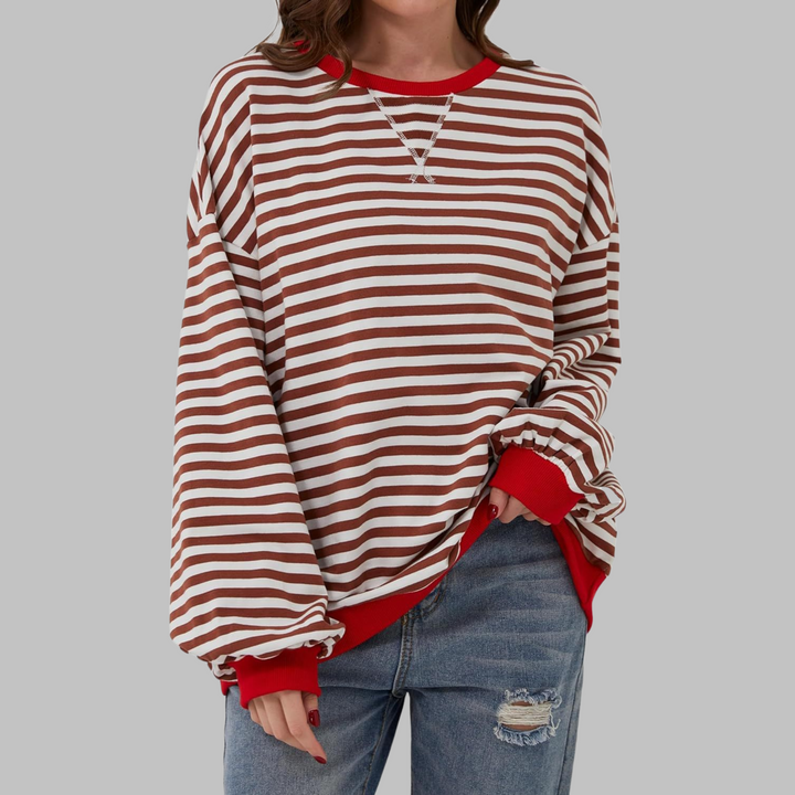 Velmarique | Striped Long Sleeve Sweatshirt with Round Neck