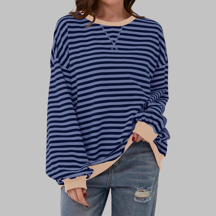 Velmarique | Striped Long Sleeve Sweatshirt with Round Neck