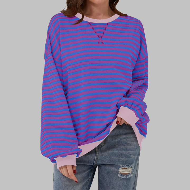 Velmarique | Striped Long Sleeve Sweatshirt with Round Neck
