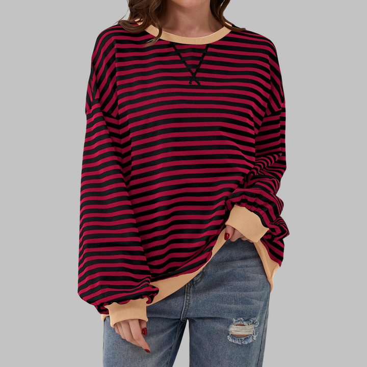 Velmarique | Striped Long Sleeve Sweatshirt with Round Neck