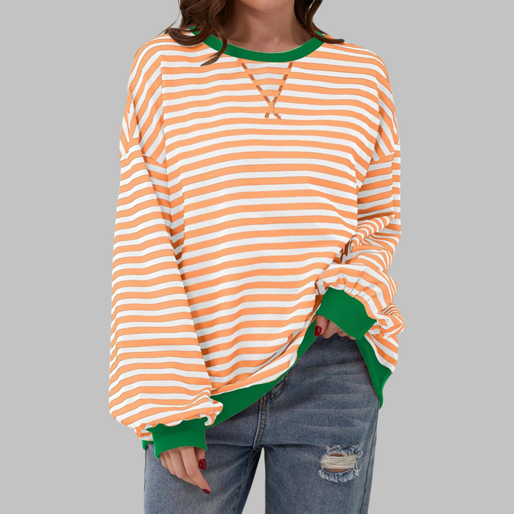Velmarique | Striped Long Sleeve Sweatshirt with Round Neck
