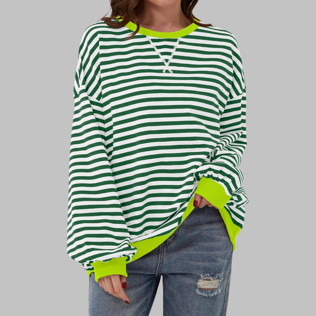 Velmarique | Striped Long Sleeve Sweatshirt with Round Neck