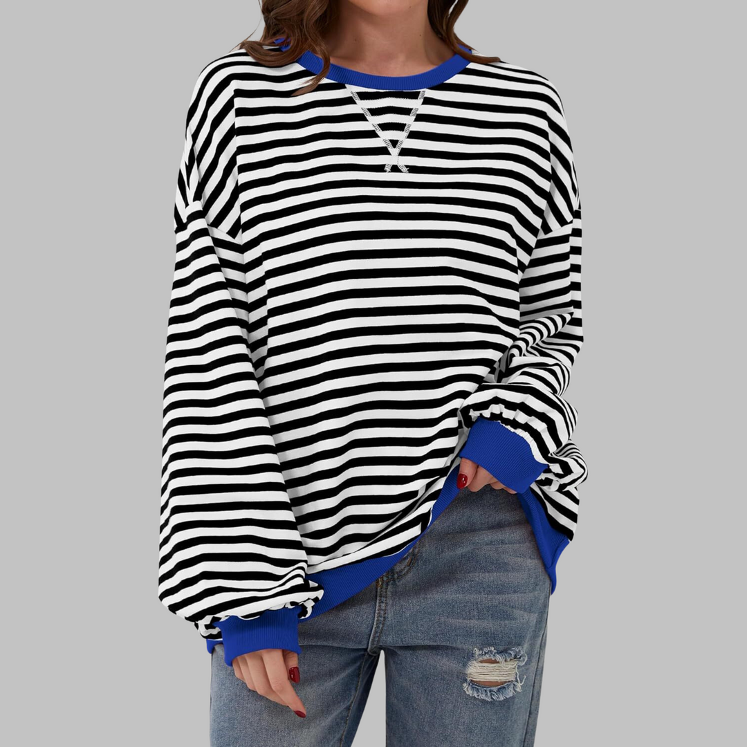 Velmarique | Striped Long Sleeve Sweatshirt with Round Neck