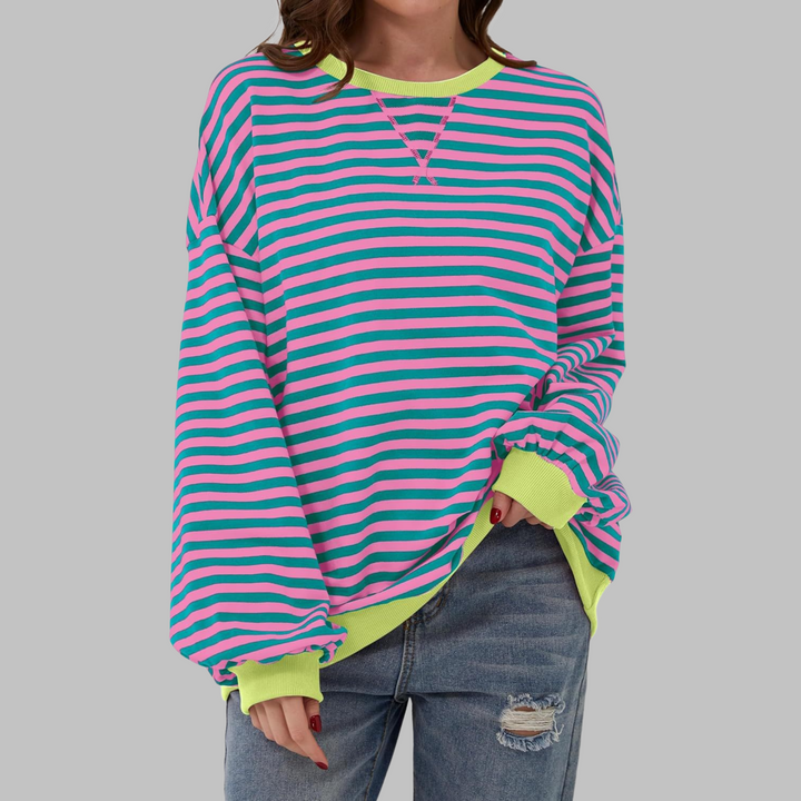Velmarique | Striped Long Sleeve Sweatshirt with Round Neck