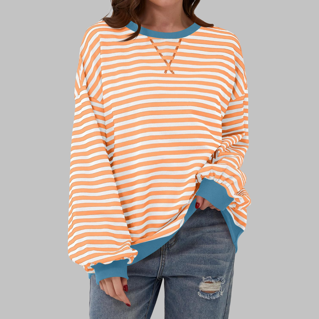 Velmarique | Striped Long Sleeve Sweatshirt with Round Neck