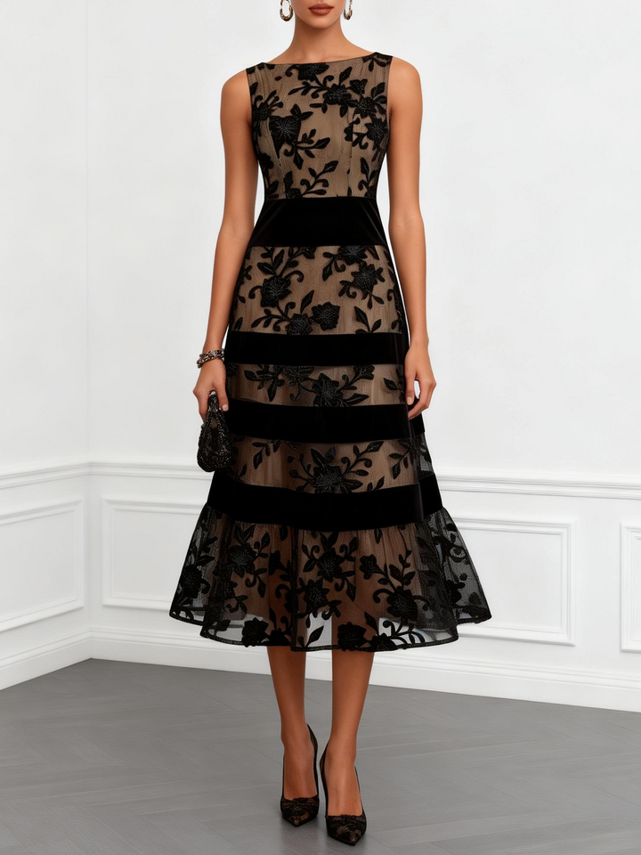 Maryna | Midi Dress in Floral Mesh