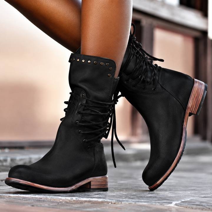 Nova | Fleece-Lined Cross-Tied Biker Boots