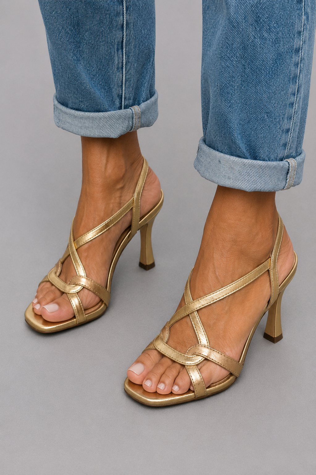 Susan | Elegant Gold Strappy Heels