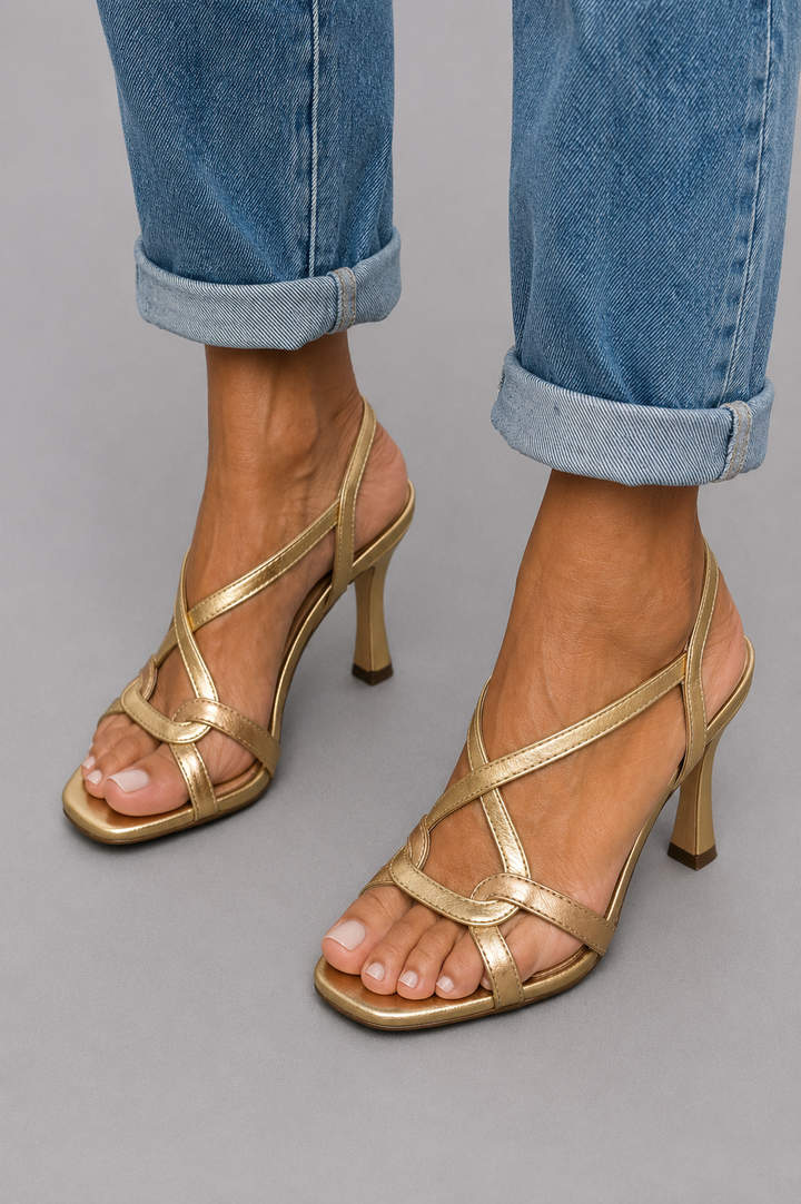 Susan | Elegant Gold Strappy Heels