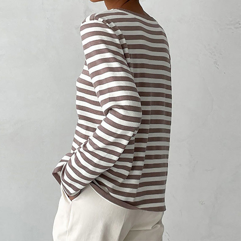 Stella | Women's Striped Knit Sweater Long Sleeve Crew Neck Pullover