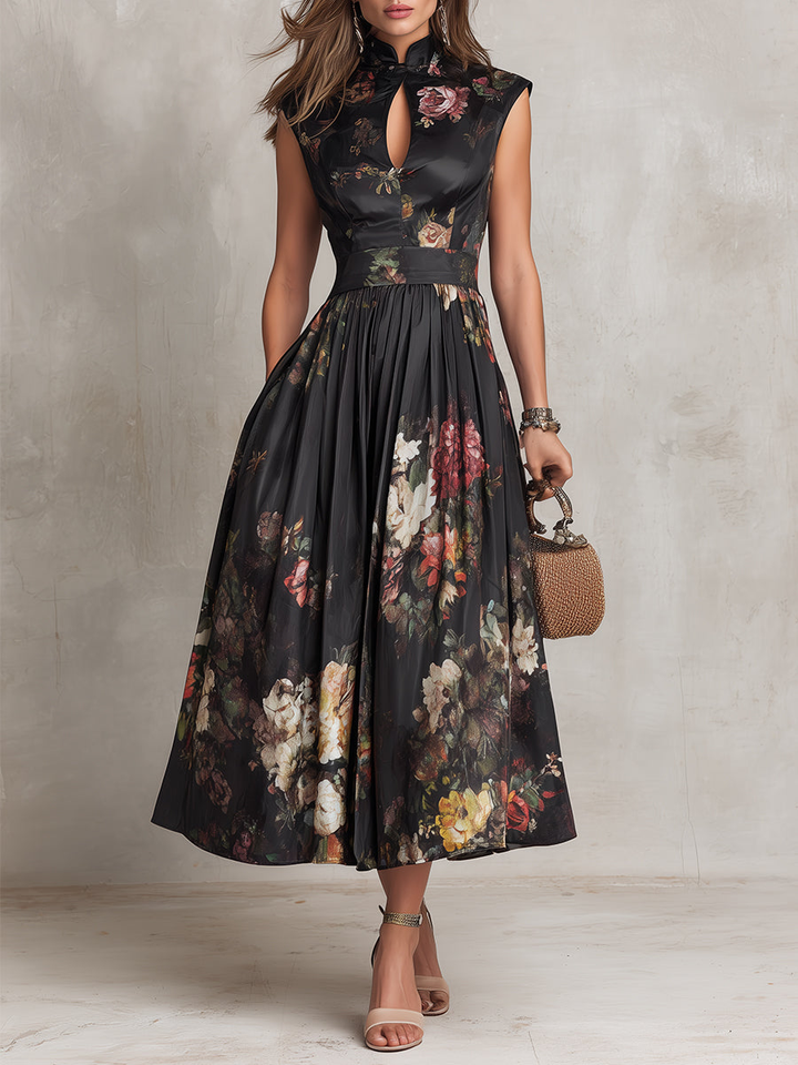 Berry | Midi Pleated Dress with Collar