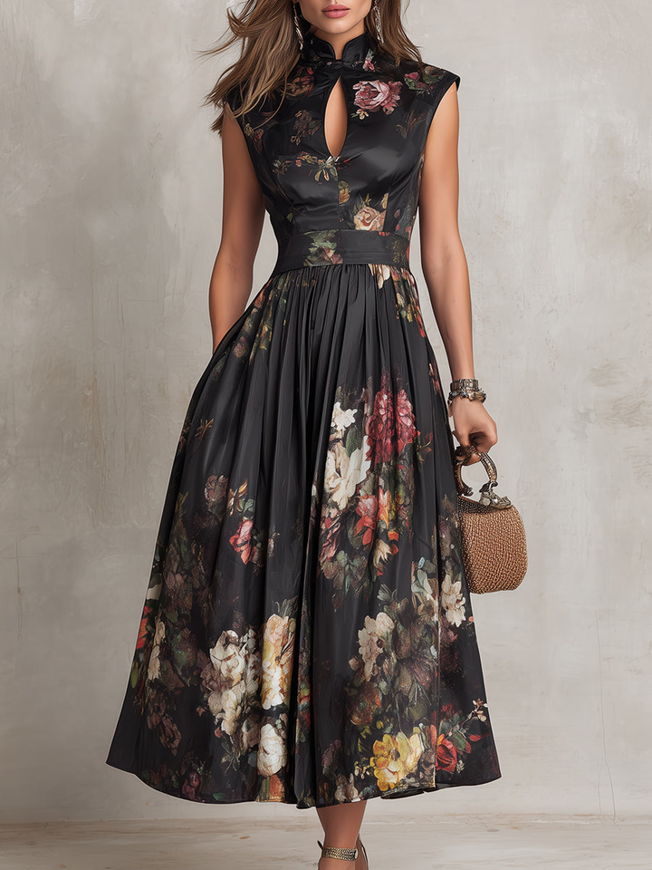 Berry | Midi Pleated Dress with Collar