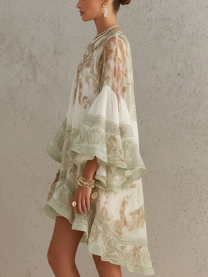 Rosalia | Mini Dress with Ruffles in Green Stripes