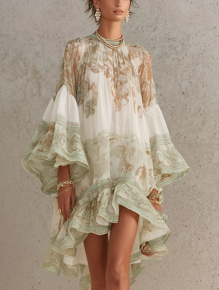 Rosalia | Mini Dress with Ruffles in Green Stripes