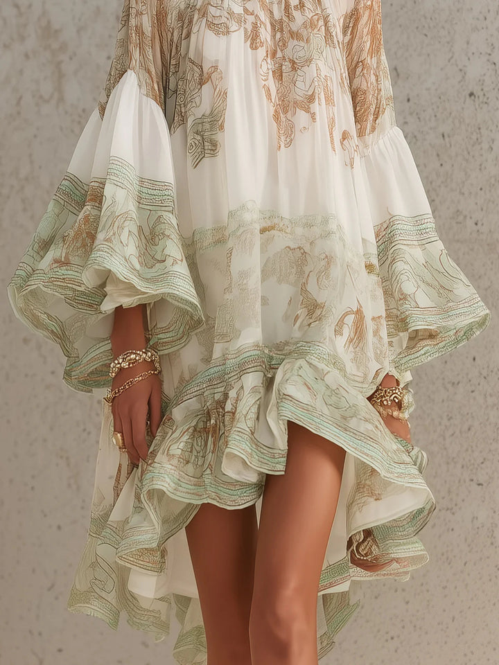 Rosalia | Mini Dress with Ruffles in Green Stripes