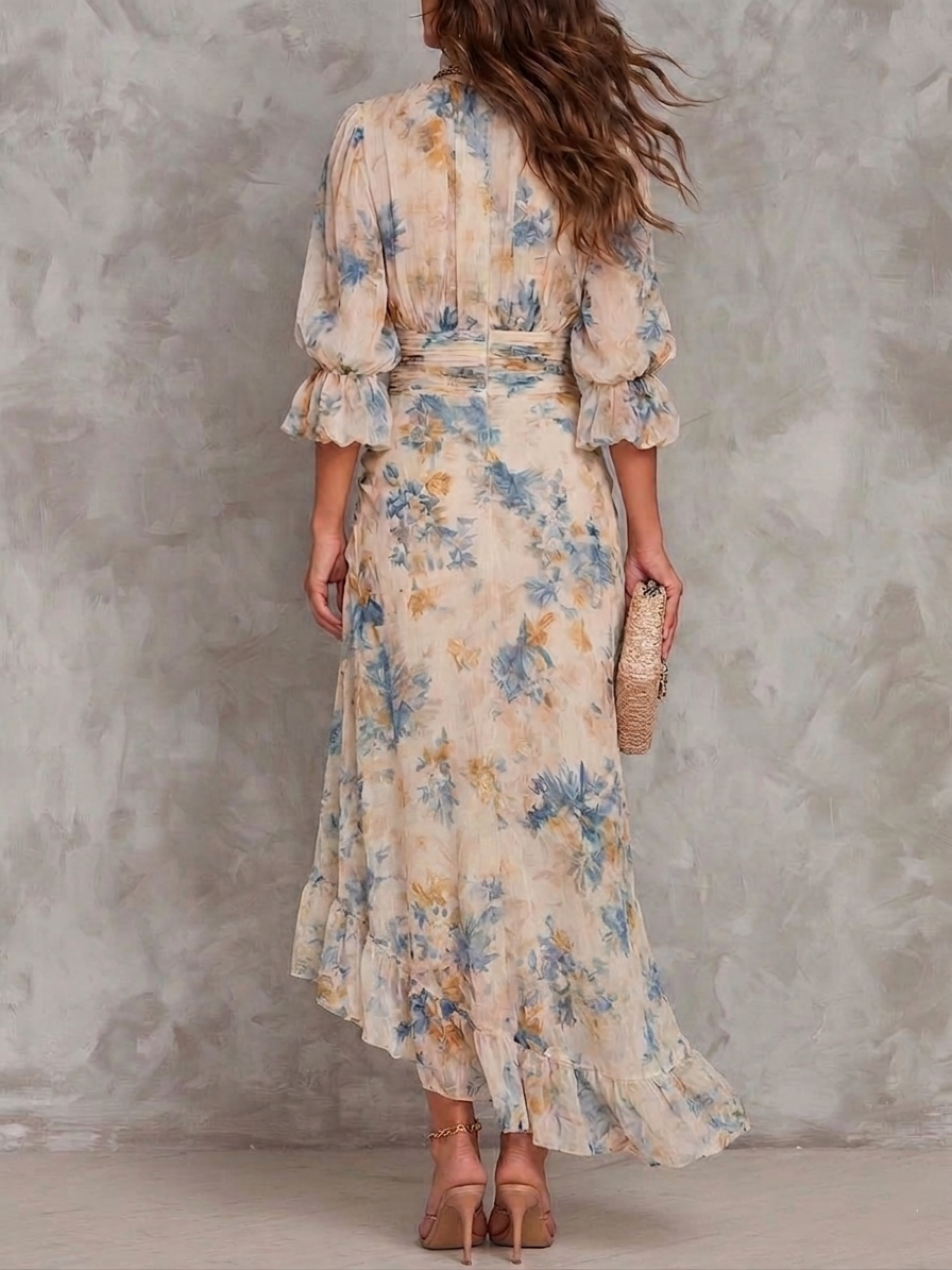 Alira | Irregular Maxi Dress in Floral Pattern