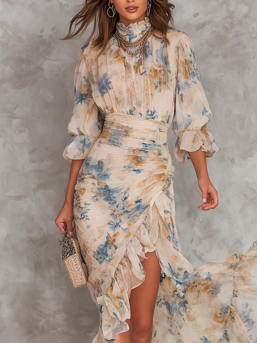 Alira | Irregular Maxi Dress in Floral Pattern
