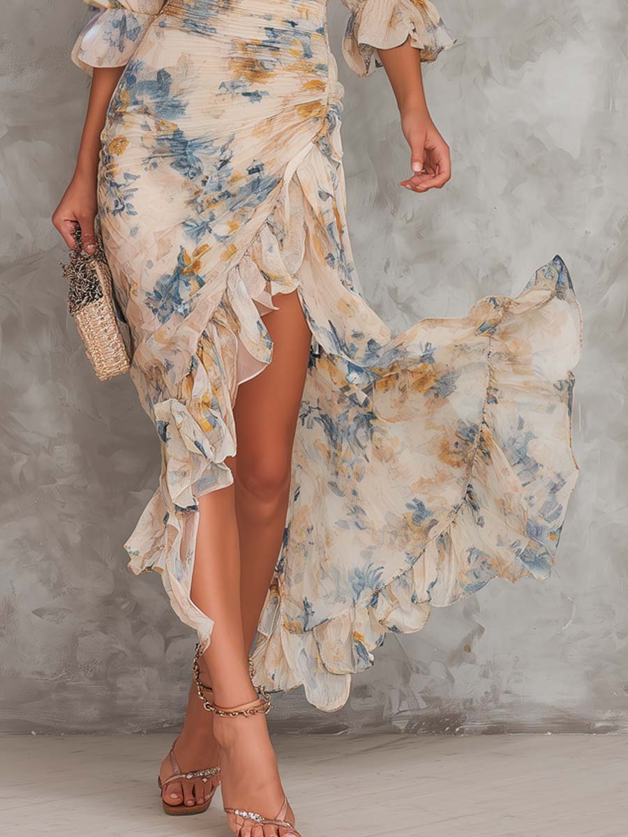 Alira | Irregular Maxi Dress in Floral Pattern