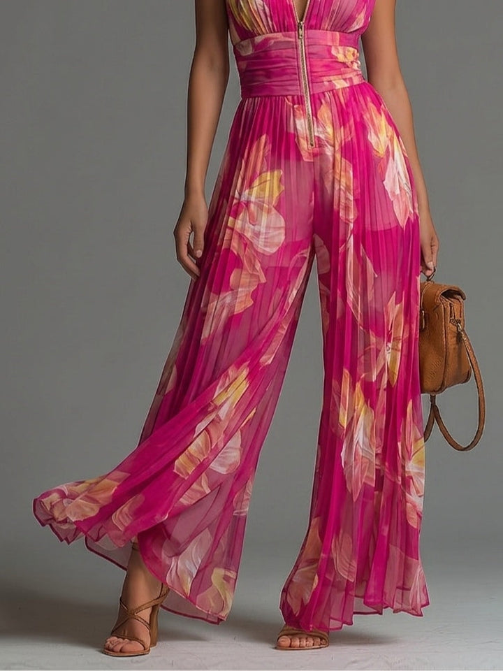Serina | Pleated Jumpsuit with Floral Print