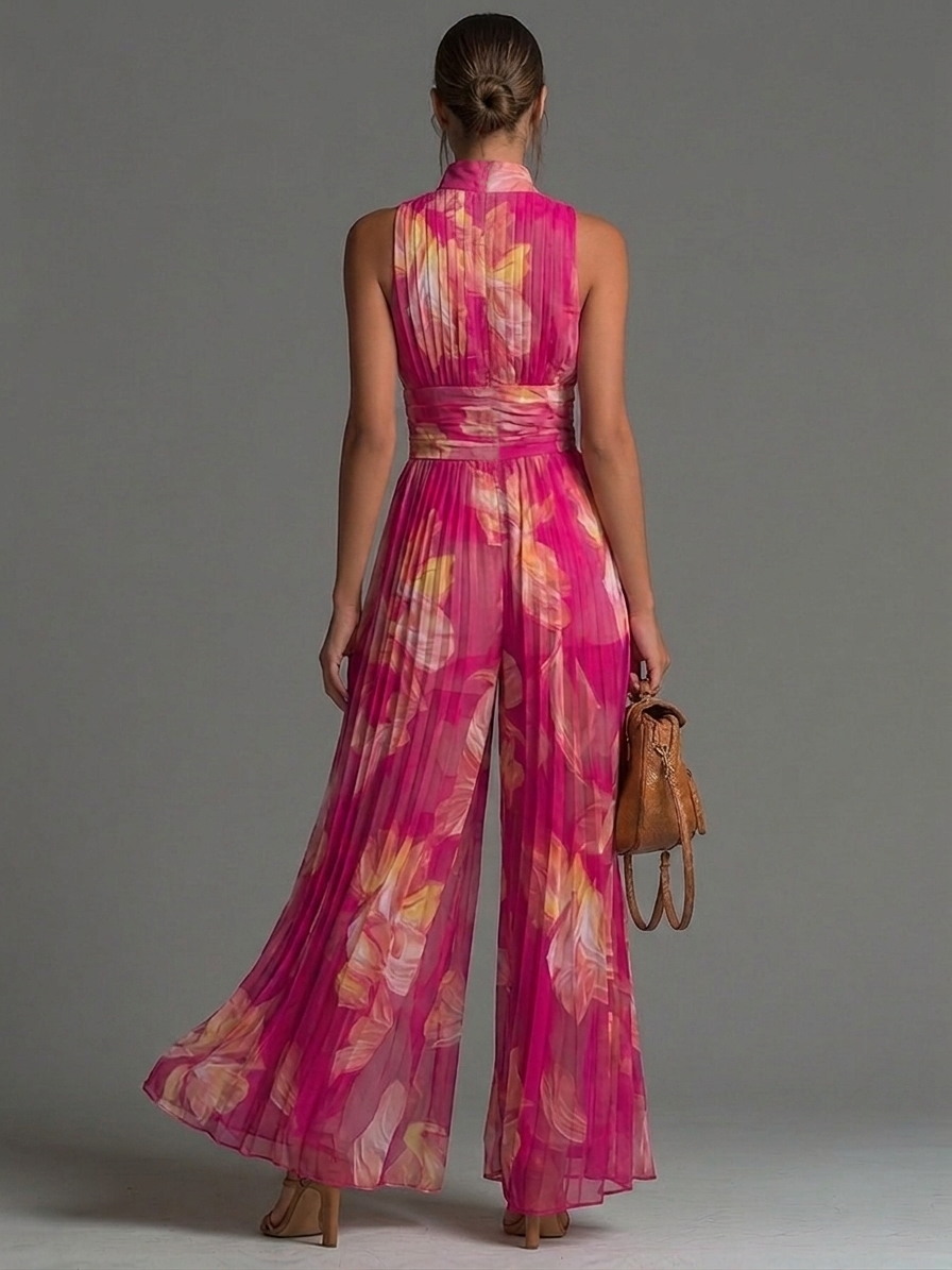 Serina | Pleated Jumpsuit with Floral Print