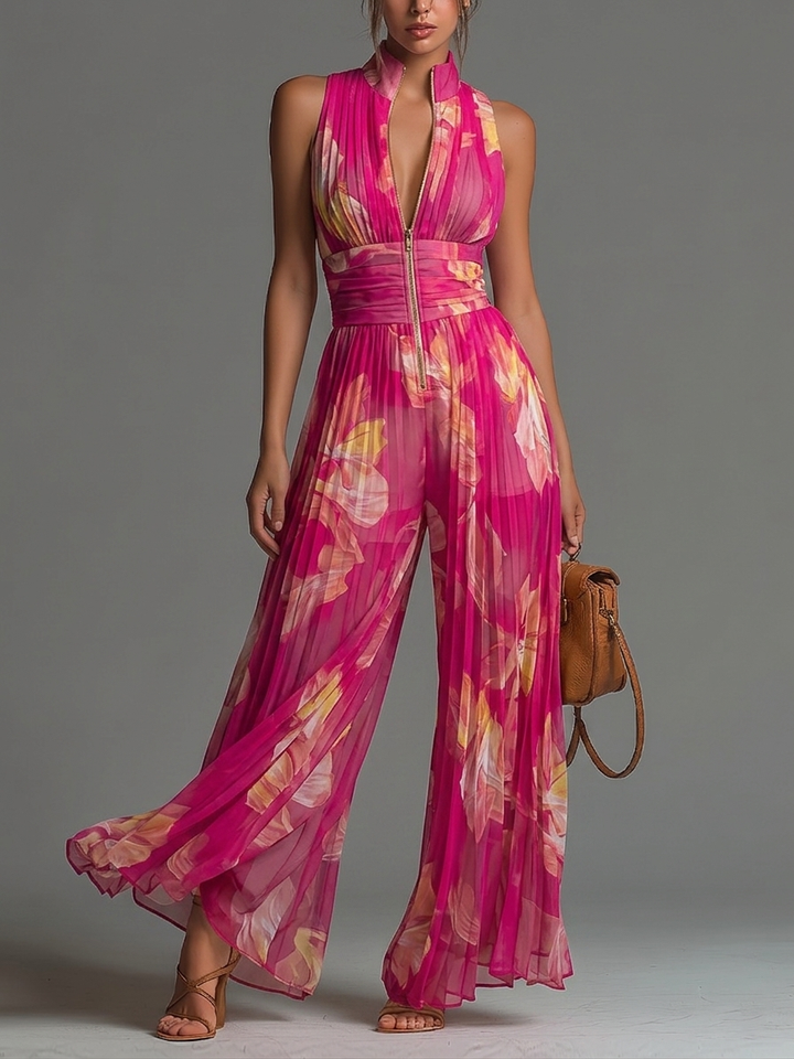 Serina | Pleated Jumpsuit with Floral Print