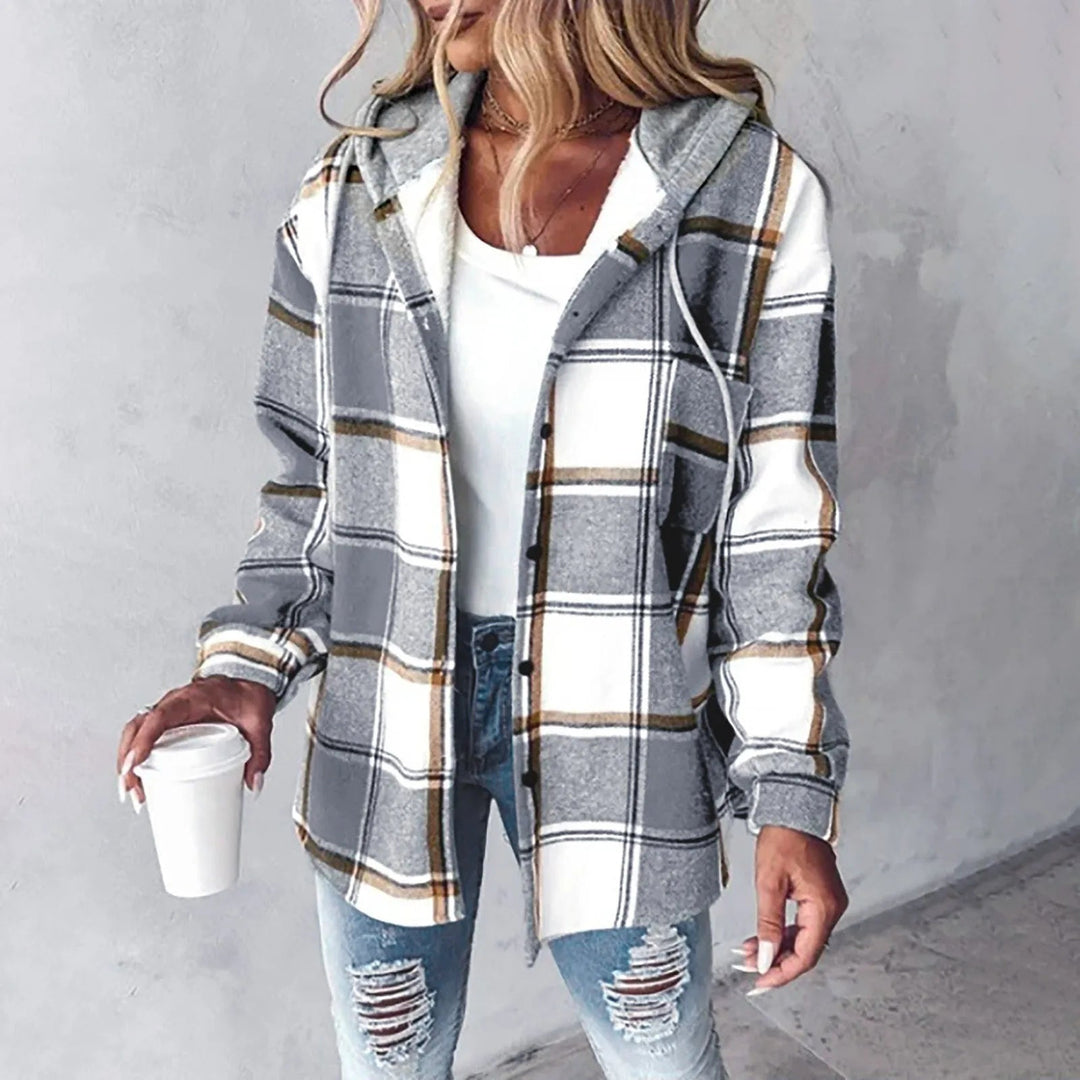 Artemisia | Women's Plaid Hooded Long Cardigan