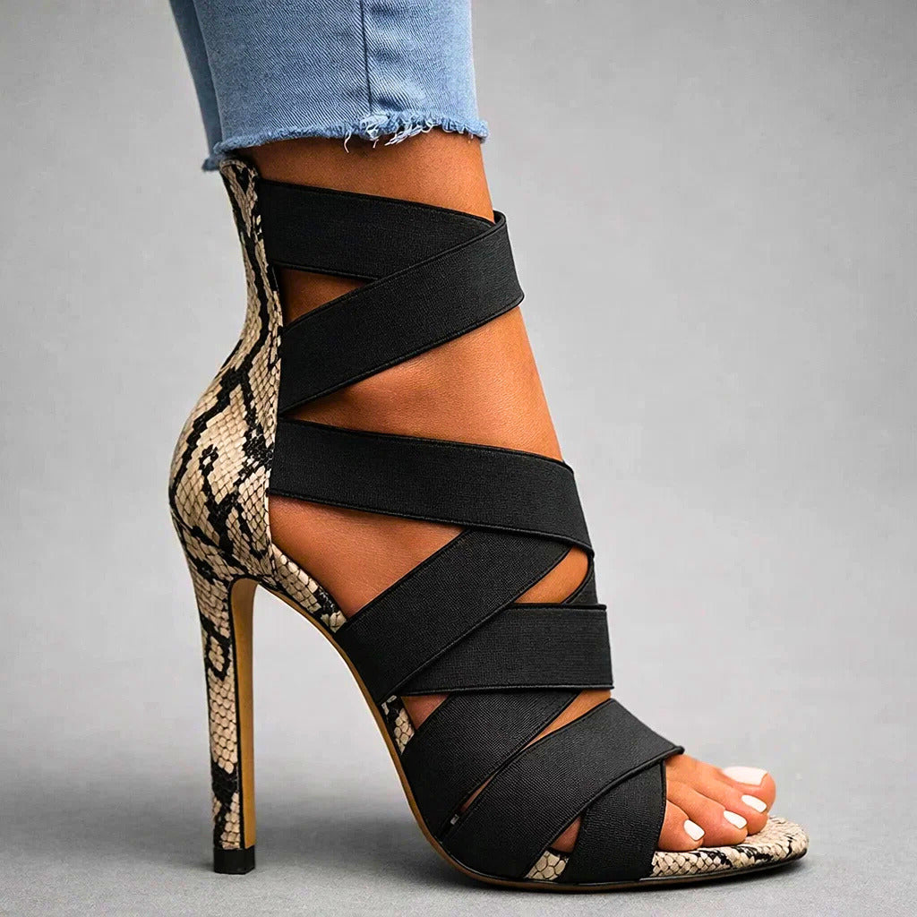 Sienna | Snake-Print Strappy Heels