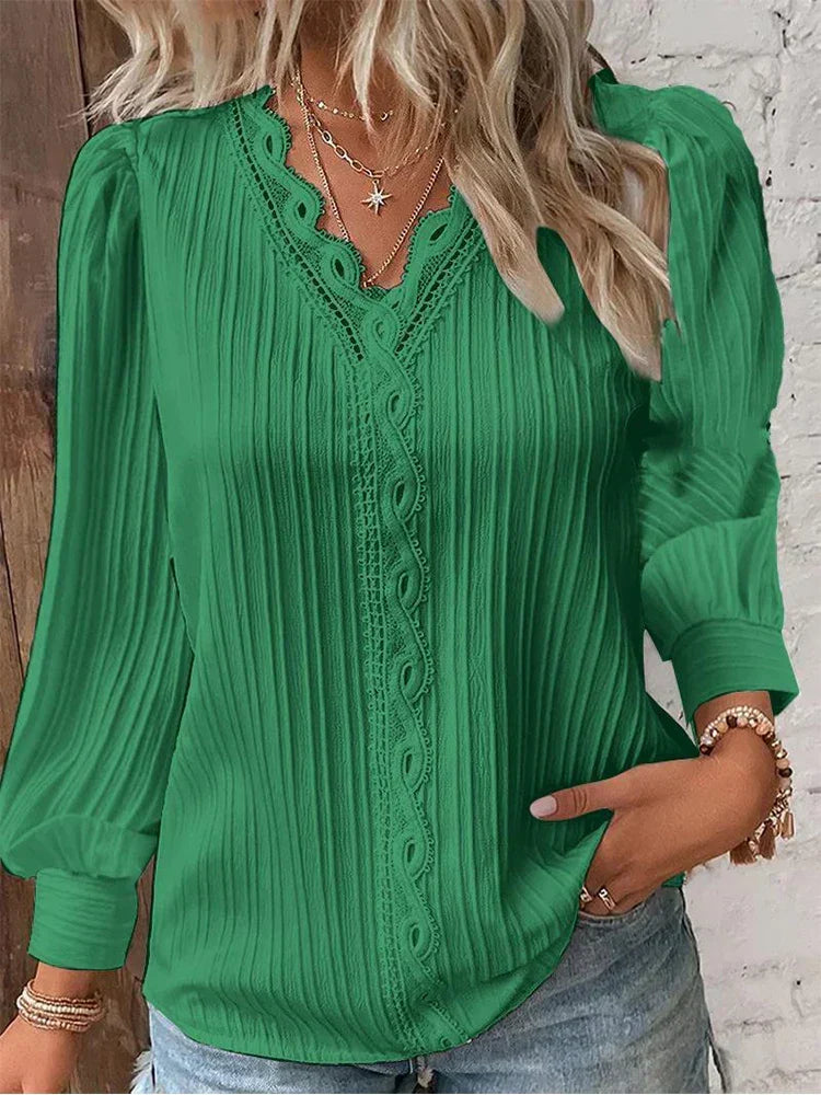 Delilah | Women's V Neck Ribbed Long Sleeve Blouse