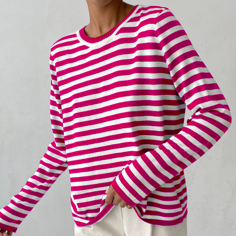 Stella | Women's Striped Knit Sweater Long Sleeve Crew Neck Pullover