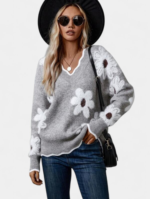 Thea - Elegant Floral Sweater with V-Neck