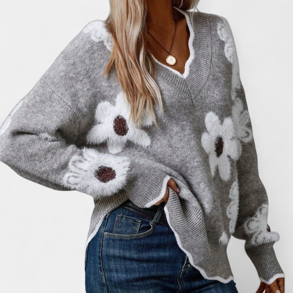 Thea - Elegant Floral Sweater with V-Neck