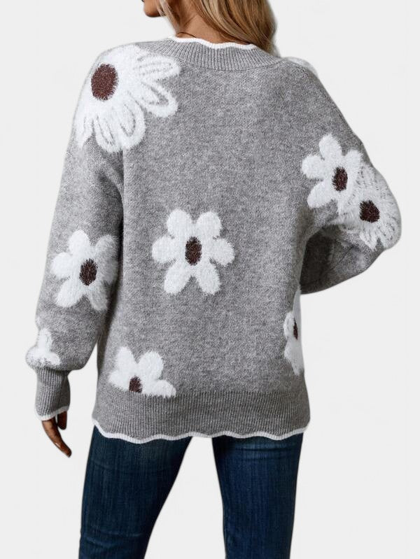 Thea - Elegant Floral Sweater with V-Neck