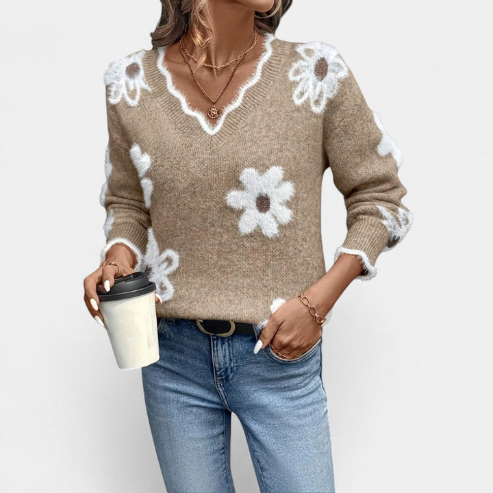 Thea - Elegant Floral Sweater with V-Neck