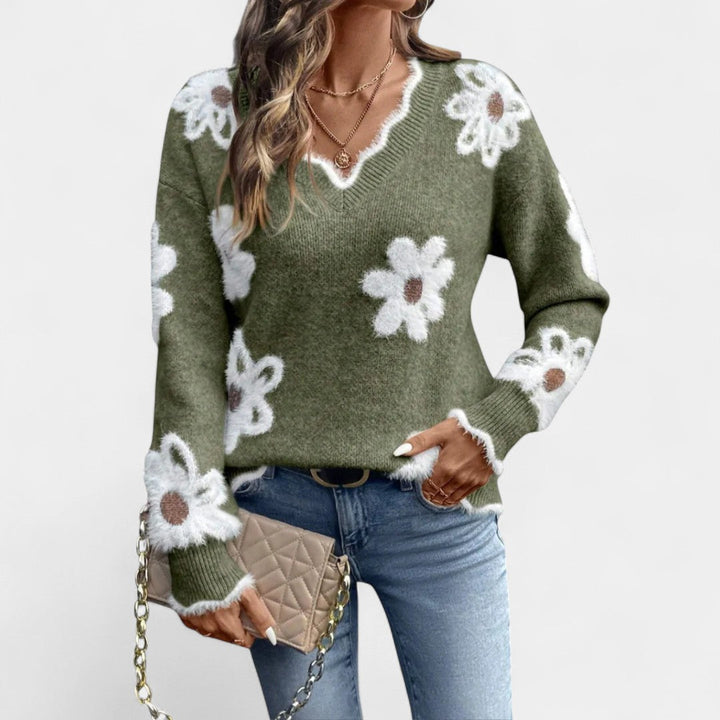 Thea - Elegant Floral Sweater with V-Neck