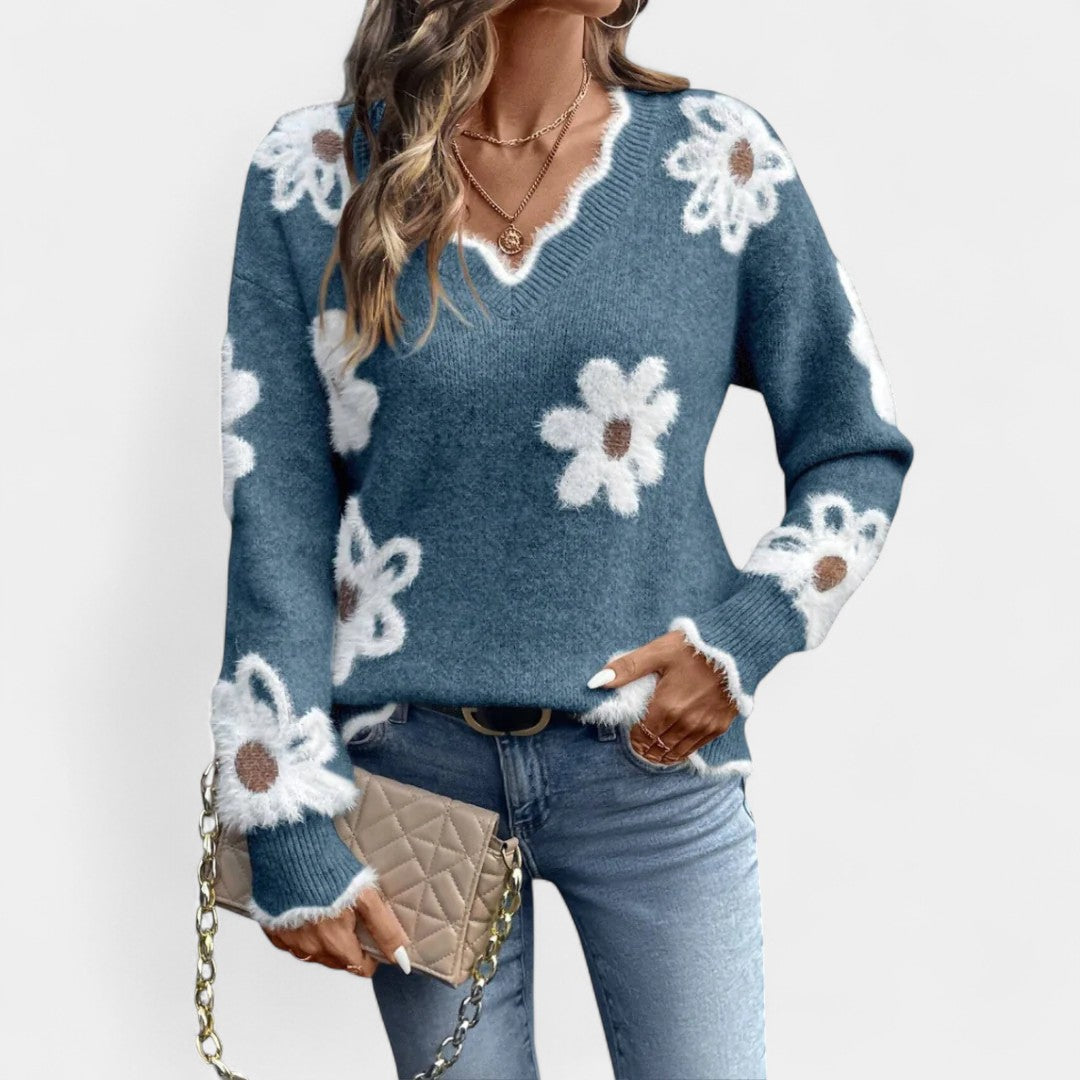 Thea - Elegant Floral Sweater with V-Neck