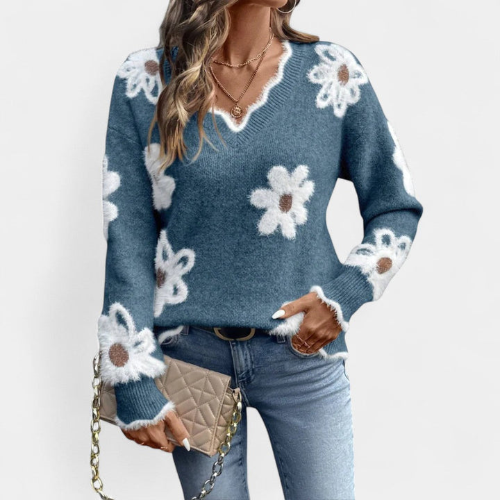 Thea - Elegant Floral Sweater with V-Neck