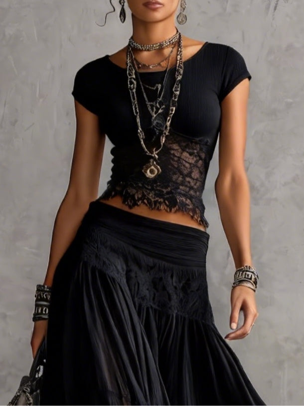 Zorina | Lacy Set with Pleated Maxi Skirt