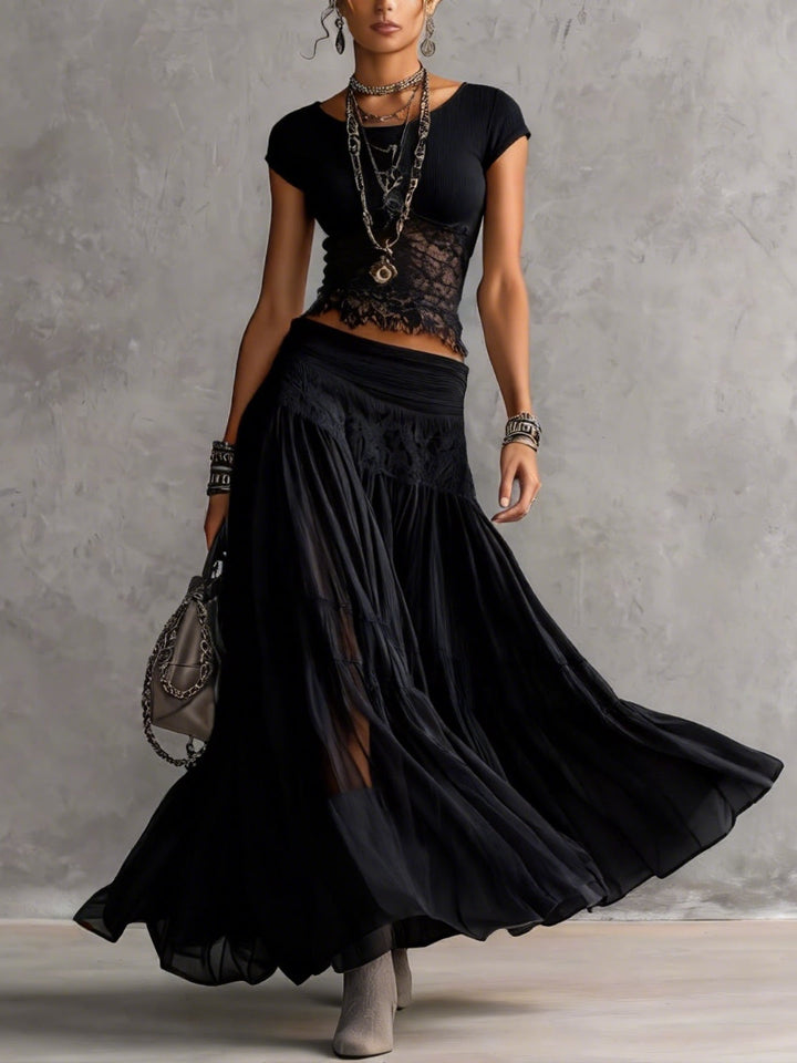 Zorina | Lacy Set with Pleated Maxi Skirt