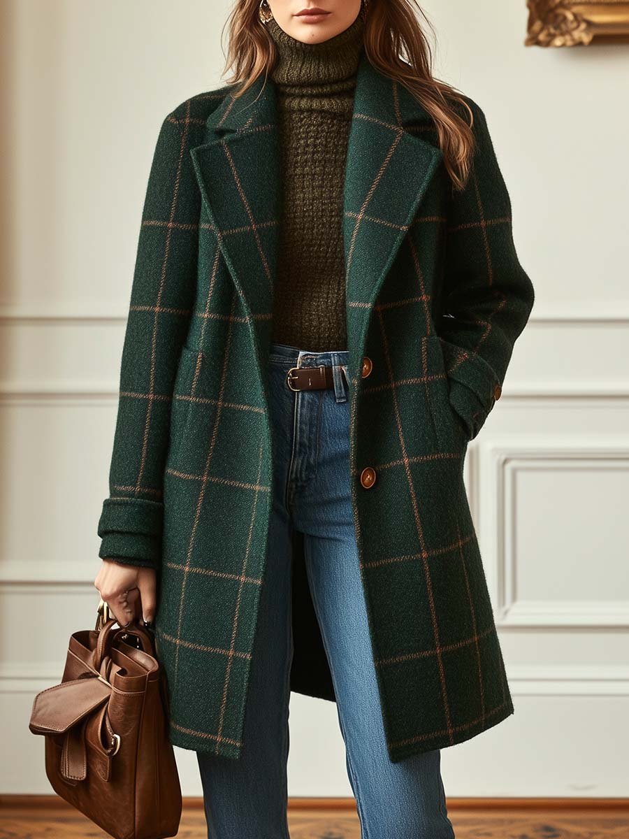 Florencia | Retro Check Tweed Coat - Vintage Style