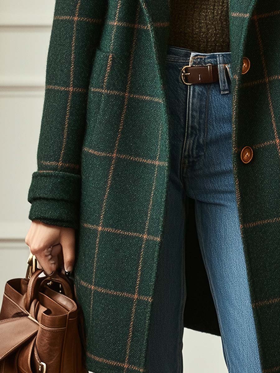 Florencia | Retro Check Tweed Coat - Vintage Style