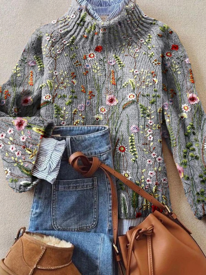 Miranda | Women's Floral Embroidered Mock Turtleneck Sweater