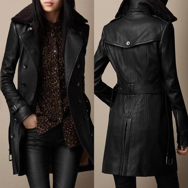 Lisa | Elegant natural leather coat, 3/4 length