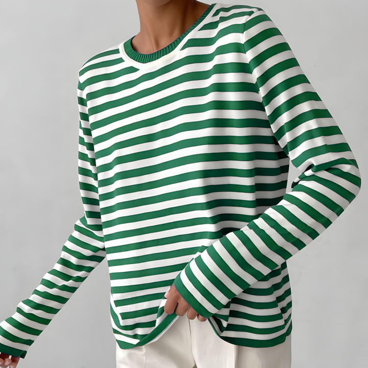 Stella | Women's Striped Knit Sweater Long Sleeve Crew Neck Pullover