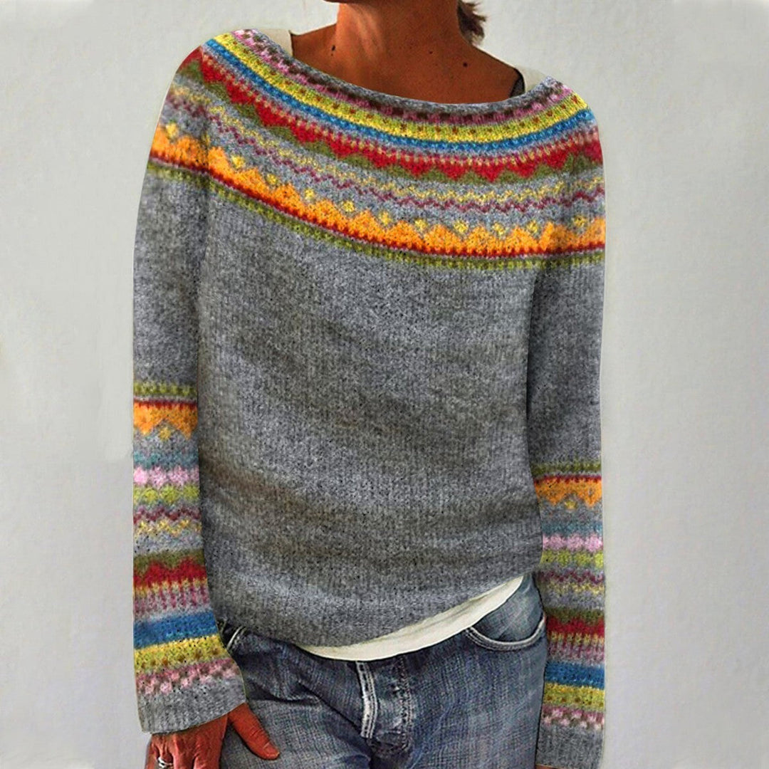Zinnia | Women's Striped Round Neck Long Sleeve Sweater