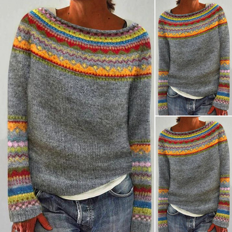 Zinnia | Women's Striped Round Neck Long Sleeve Sweater