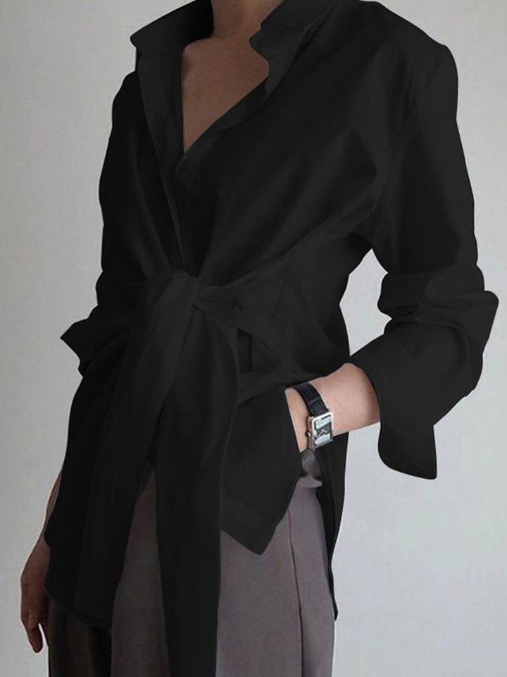 Zinnia | Women's Tie Waist Button Down Long Sleeve Shirt